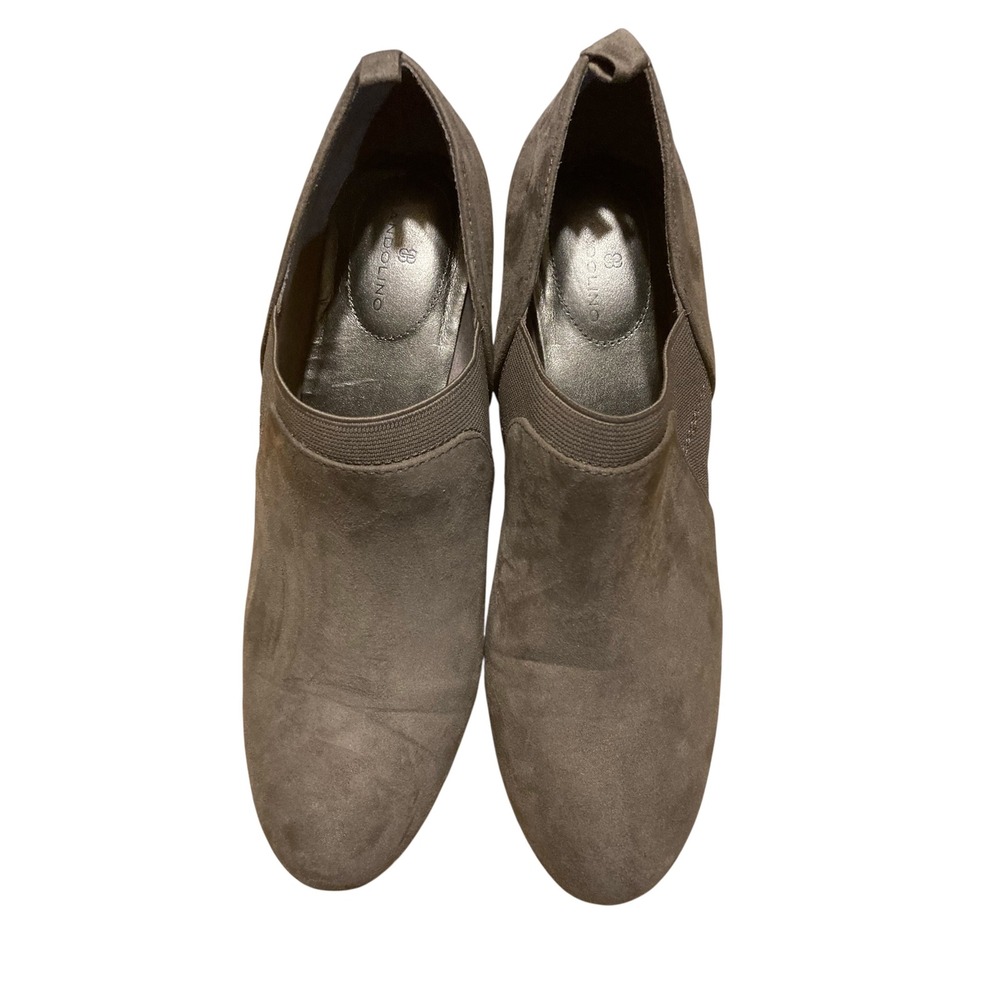 Bandolino Womens Taupe Grey Faux Suede Wedge Ankle Booties 8M